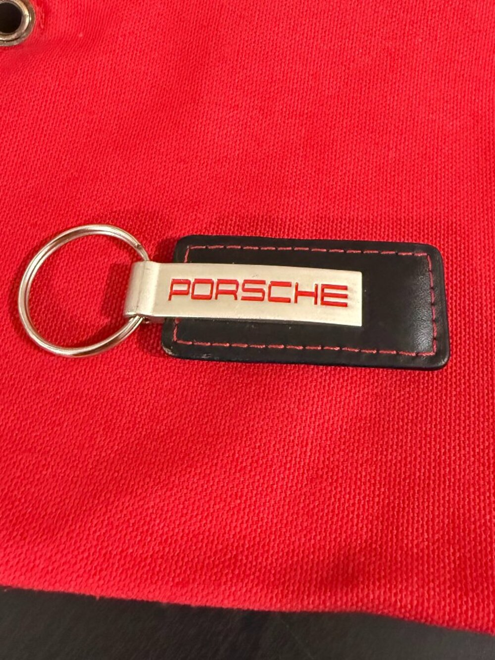 Authentic Porsche Black Leather Keychain